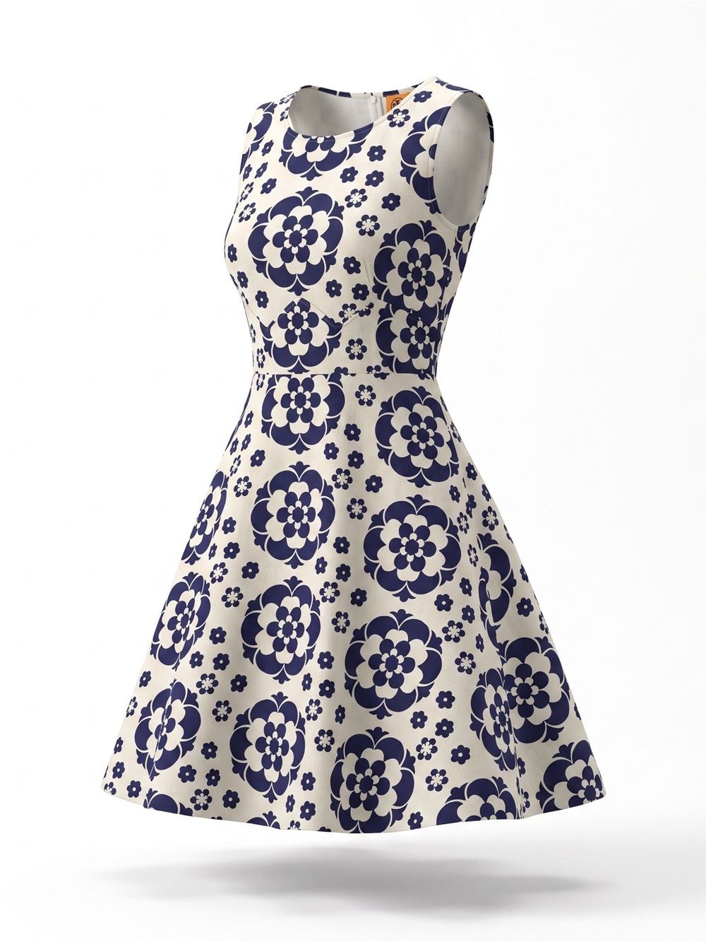 Sleeveless Floral Midi Dress in Navy and White - Picture 1 of 6